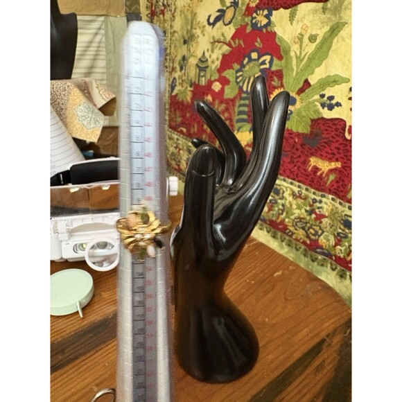 Vintage Gold Tone Ring Costume Jade Onyx Tiger Eye Coral Cubic Zirconia - Picture 9 of 10